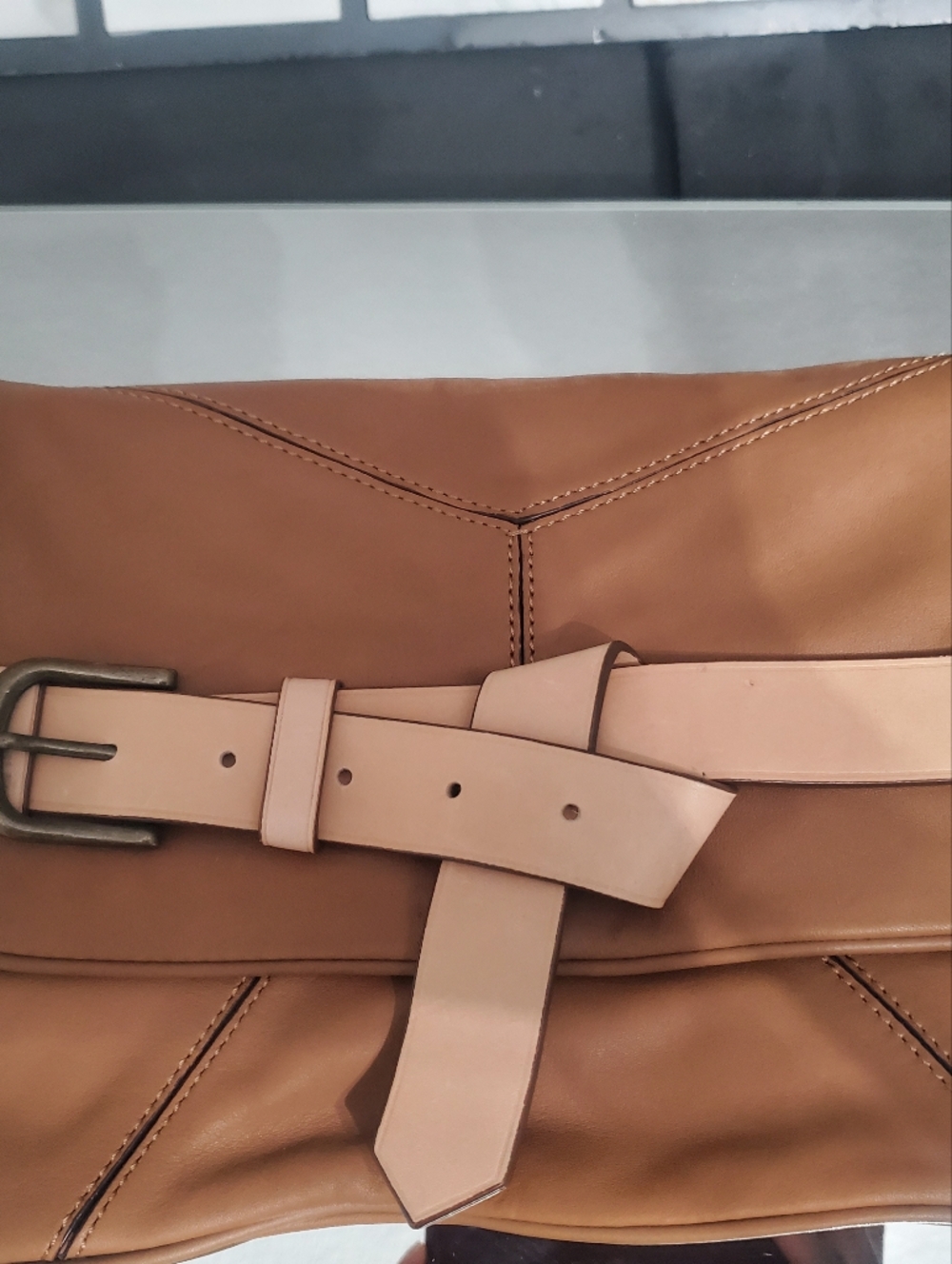 Tan Leather Messenger Bag with Pale Tan Strap